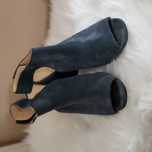 Franco Fortini Lisa Blue Suede Heels (Booties w/ peep toe) (blue gray)